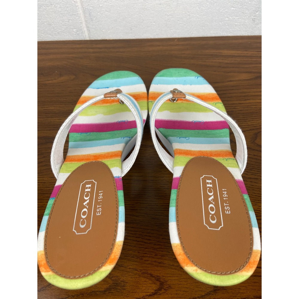 NIB Coach Felicite A8361 Platform‎ Wedge Sandals Striped Thong Watercolor 9.5M - Picture 5 of 9